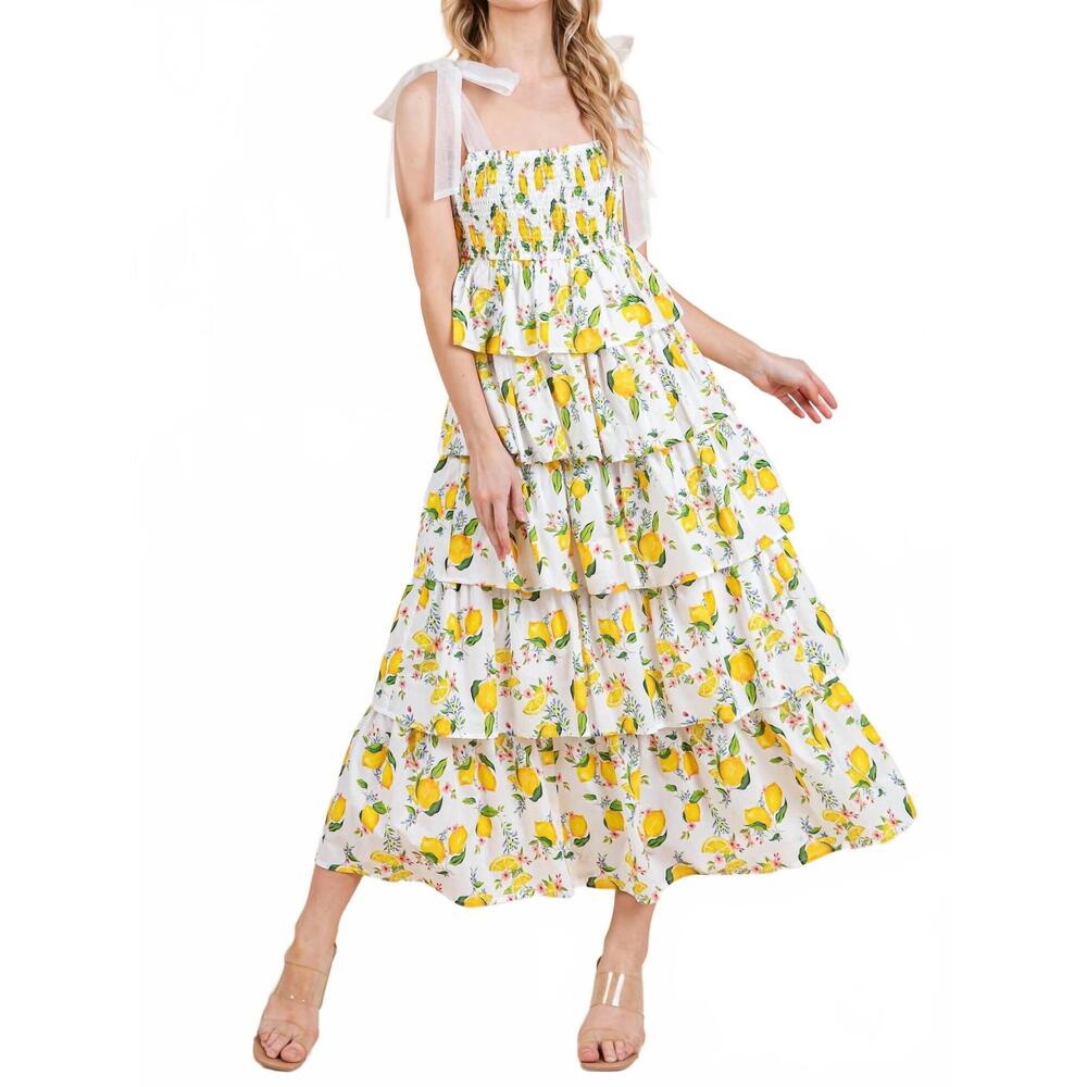 NEW GEEGEE lemoncello maxi sundress in ivory multi